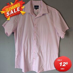 Apt.9 Premier Flex Men's Slim Fit Button Down Short Sleeve Pink Dress Shirt XL